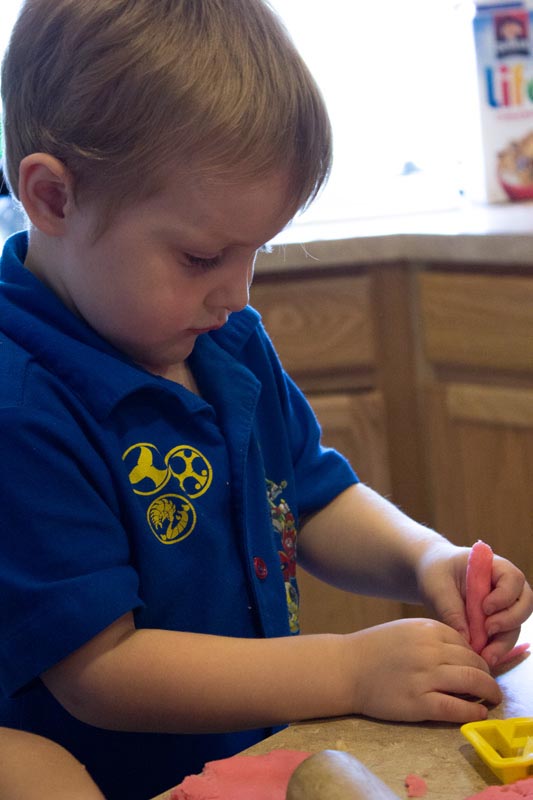 Small boy playing with playdough